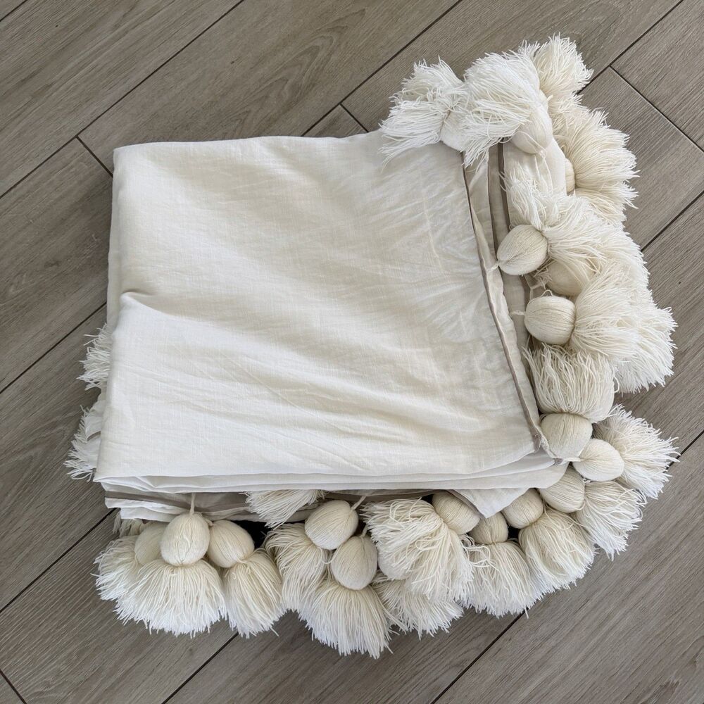 Restoration Hardware RH Teen Linen Cotton Duvet Cover - Full/Queen White Tassels